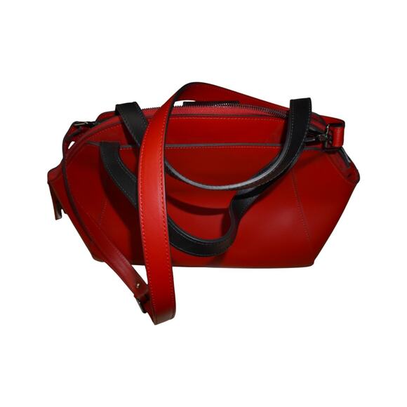 Nicoli Made in Italy Red Genuine Leather Structured Satchel Top Handle Bag - Picture 6 of 10